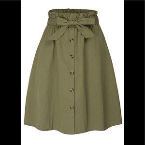 Olive green paper bag waist skirt size M